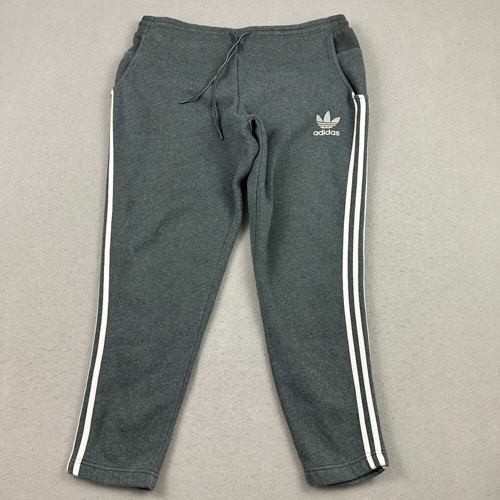 Adidas Pants Men 2XL Gray Solid Jogger Trefoil Sweatopants Zip Pocket XXL